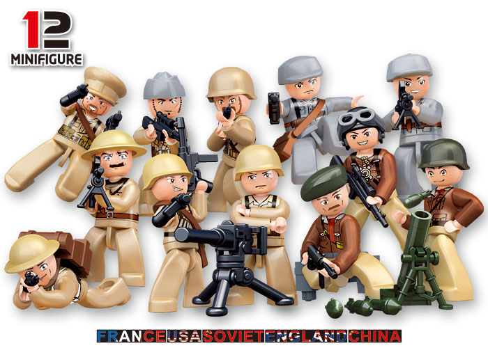 M38-B0580 Sluban WWII Soldiers Display with 60 polybags